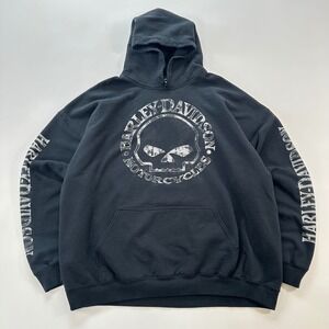 Harley Davidson Skull Motorcycles Hoodie Black Mens Size 2XL Graphic Sweatshirt